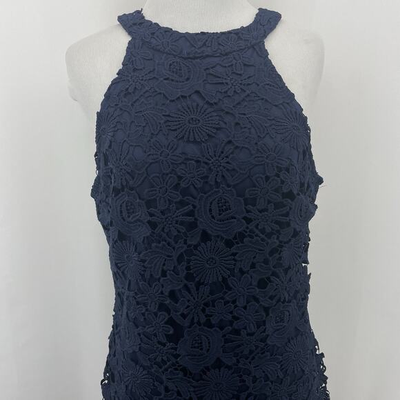 Lulu's Size Medium Love Poem Cocktail Dress Crochet‎ Lace Navy Blue Sleeveless - Picture 7 of 13